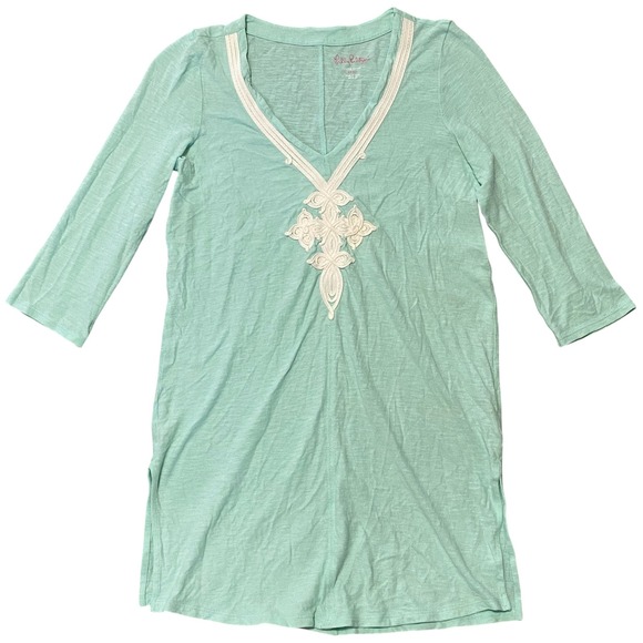 Lilly Pulitzer Tops - Lilly Pulitzer Mint Green Cotton Soutache V-Neck 3/4 Sleeve Tunic Top Size Small